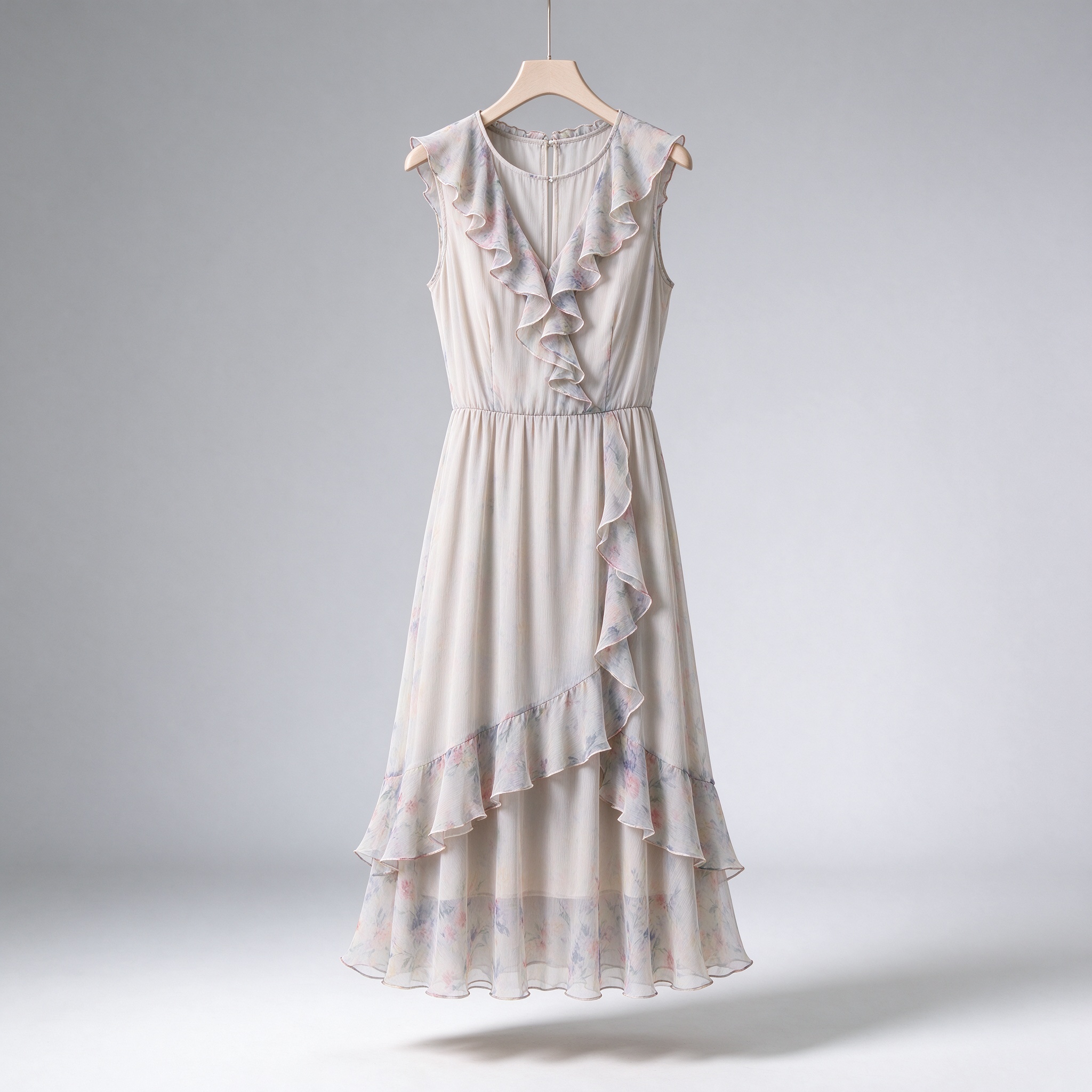 Ruffle-Trim Chiffon Dress